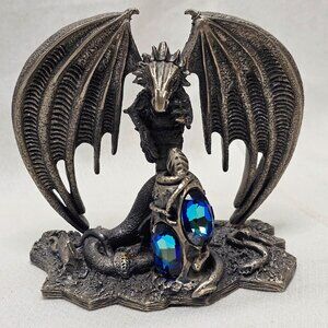 KEEPER OF THE MAGIC Vintage Pewter Statue Figurine Dragon Gems Roger Gibbons 4''
